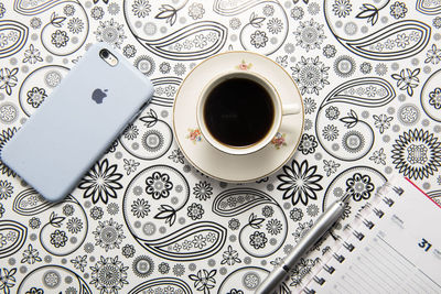 High angle view of coffee on table