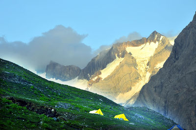 Panoramic view of landscape and mountains against sky