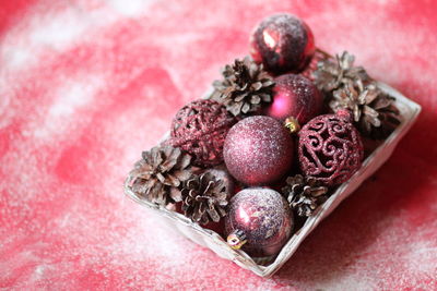 High angle view of strawberries