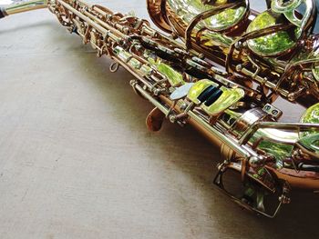 High angle view of bicycles on table