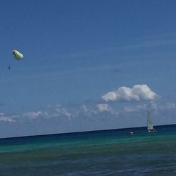 Scenic view of seascape against blue sky