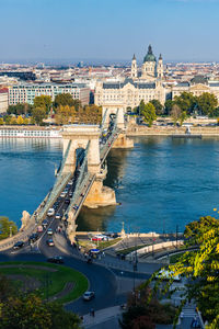 High angle view of bridge over river in city