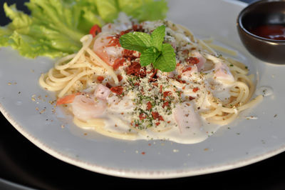 High angle view of meal served in plate