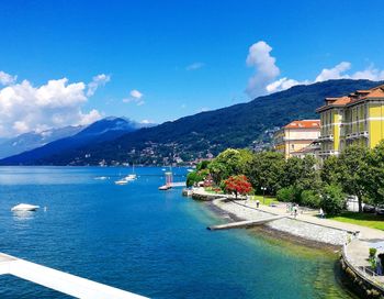 Scenic view of sea against blue sky