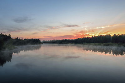 Scenic view of lake against sky during sunset