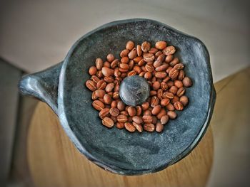 High angle view of ice cream in bowl on table