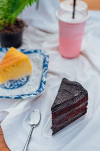 Close-up of cake in plate on table