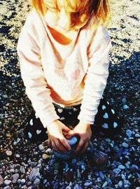 High angle view of girl on beach