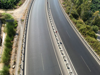 High angle view of highway amidst trees