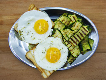 Directly above shot of breakfast served on table