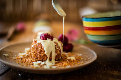 Close-up of dessert on table