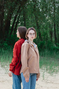 Portrait of a two young caucasian women. women friendship and support concpet