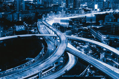 High angle view of illuminated cityscape