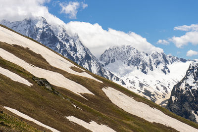 Scenic view of snowcapped mountains against sky