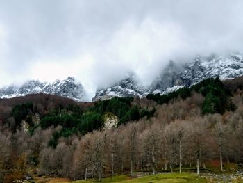 Scenic view of snowcapped mountains against sky
