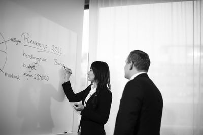 Man and woman during meeting