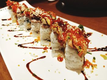 High angle view of sushi in plate