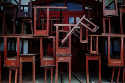 Full frame shot of empty chairs against building