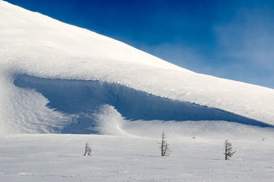 Scenic view of snow covered mountains against sky