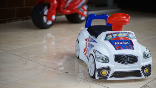 Close-up of toy car on table