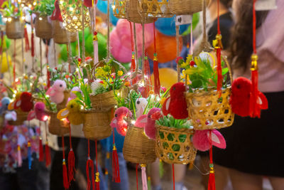 Bamboo lantern with stuffed rabbit and flashing lights in vietnam