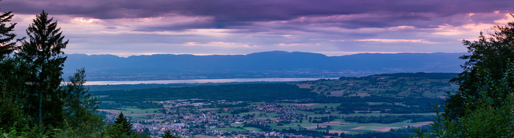 Scenic view of landscape against sky during sunset