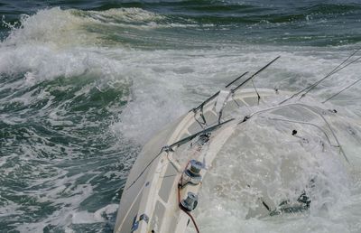 High angle view of boats in sea