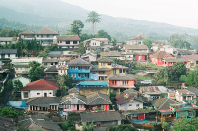 High angle view of buildings in town