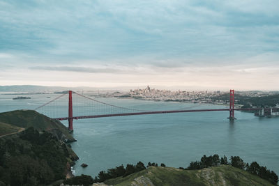 View of suspension bridge over sea