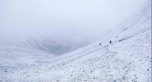 Scenic view of snow covered mountains