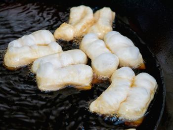 High angle view of meat in container