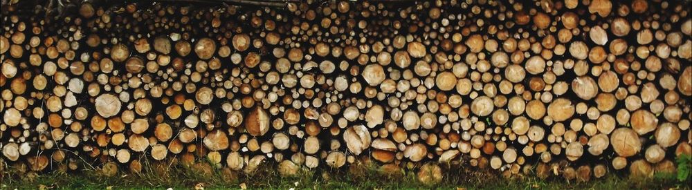 Full frame shot of logs on field