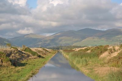 Narrow stream along countryside landscape