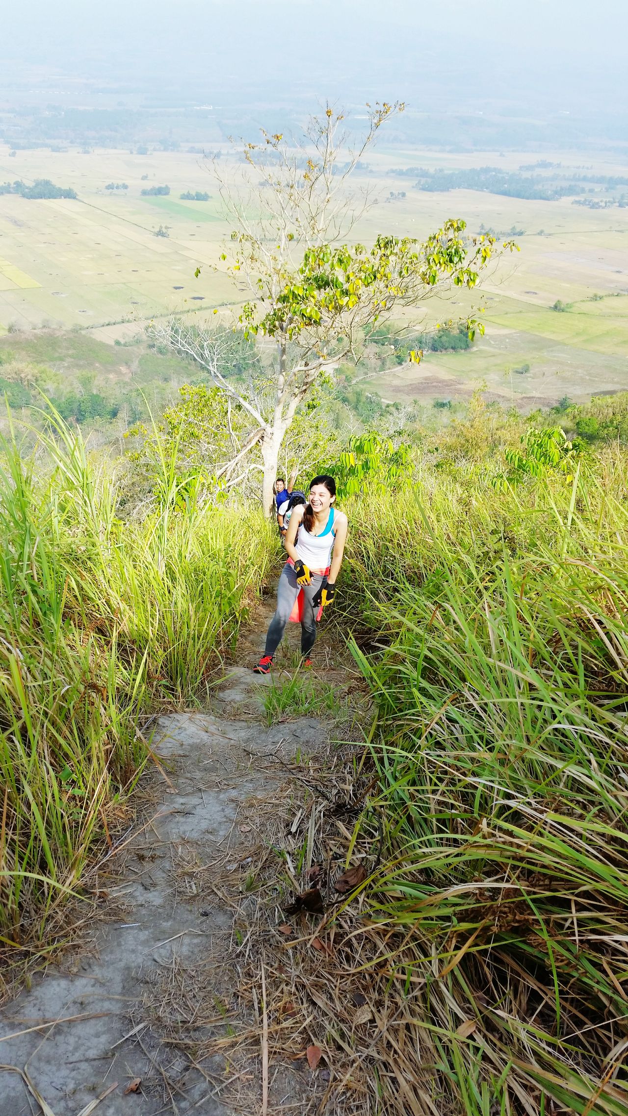 Laughing while mountain climbing