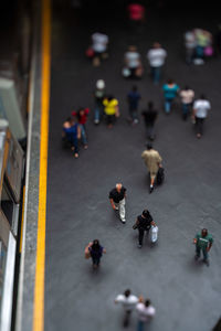 High angle view of people on road