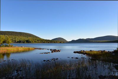 Scenic view of lake against clear sky