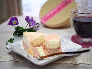 Close-up of ice cream in plate on table