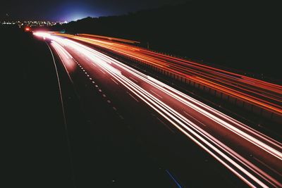 Light trails on road at night