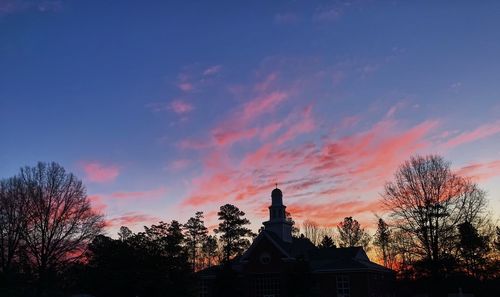 Low angle view of silhouette trees against sky during sunset