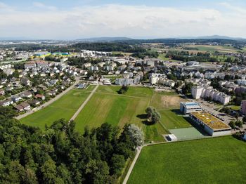 High angle view of townscape against sky