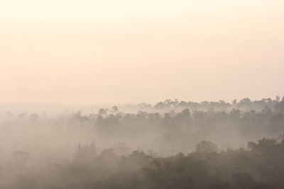 Scenic view of landscape in foggy weather