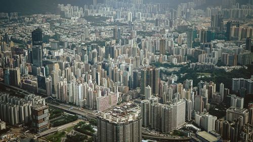 High angle view of buildings at kowloon in city