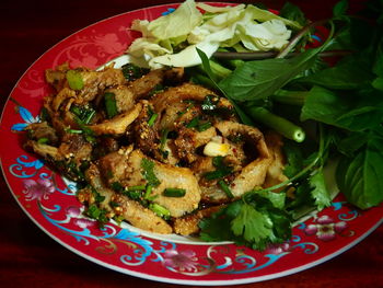 Close-up of meal served in plate