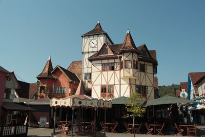 View of buildings against clear sky