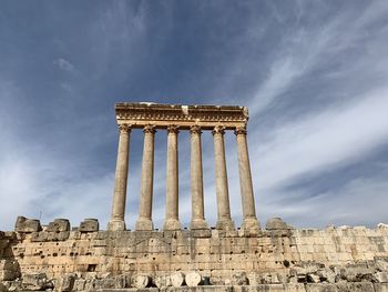 Low angle view of jupiter temple in baalbeck lebanon against sky