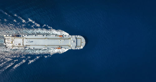 High angle view of ship in sea