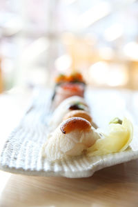 Close-up of sushi in plate on table