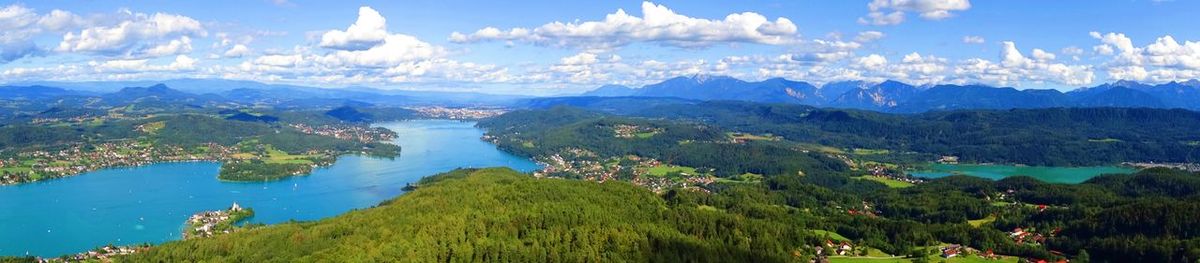 Panoramic view of lake and mountains against sky