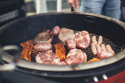 Close-up of meat on a grill