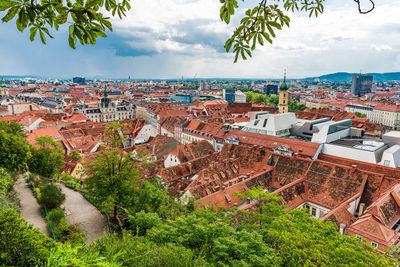 High angle view of townscape against sky